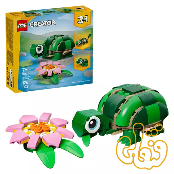 ساختنی لگو کریتور لاک‌پشت با گل نیلوفر آبی Turtle with a WaterLily 31377